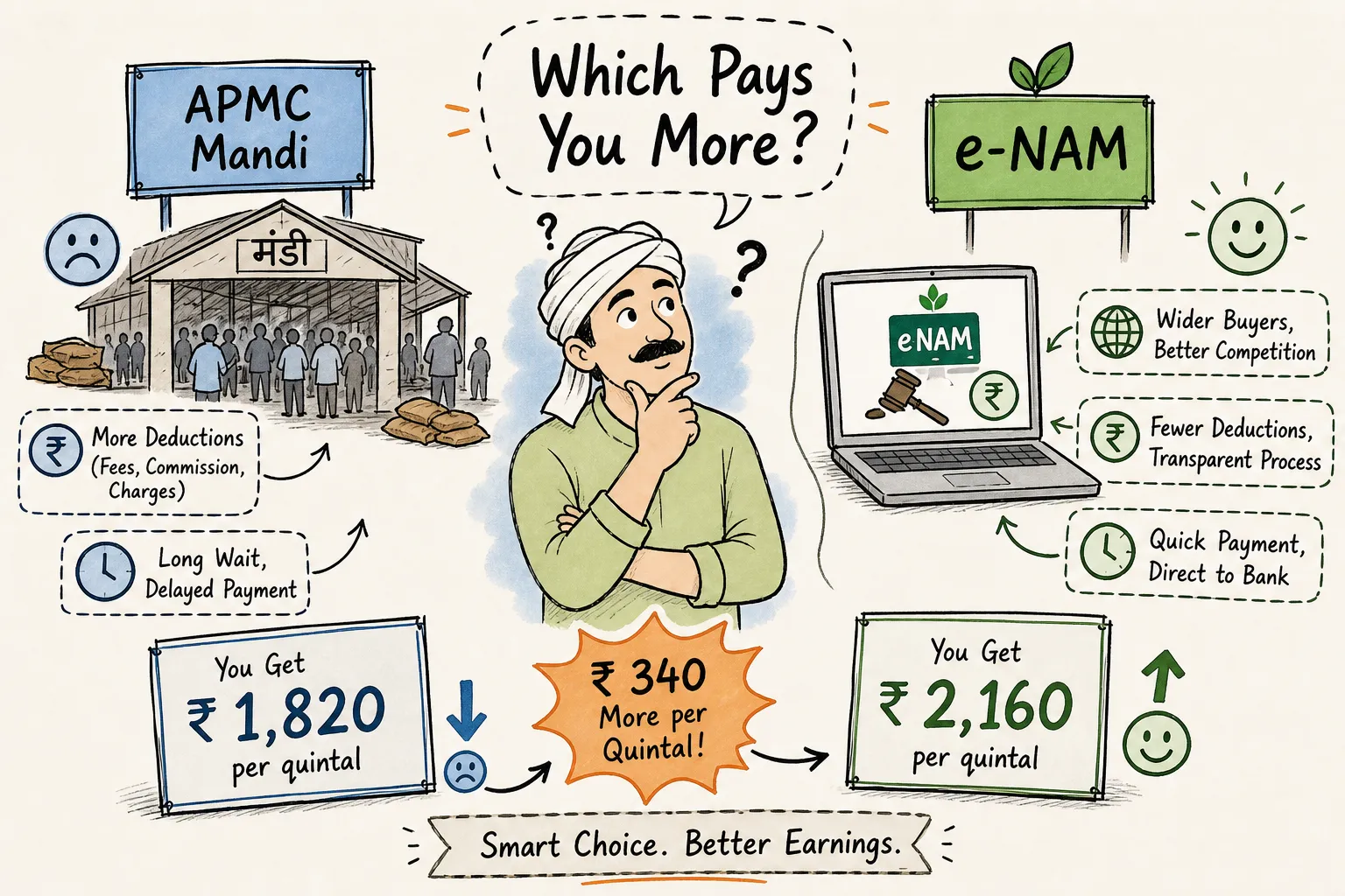 APMC mandi vs e-NAM: which pays you more per quintal?