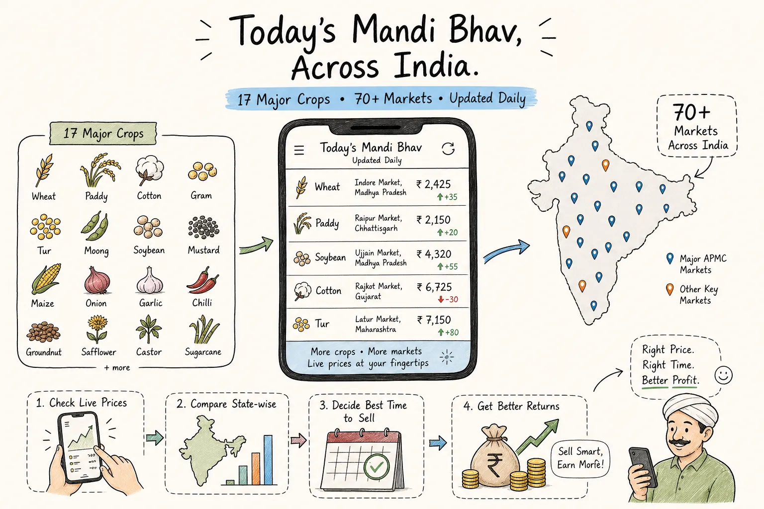mandi bhav today live crop rates